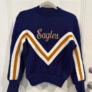 Vintage 80s Varsity Spirit Fashions Eagles Cheerleader Knit Sweater Chevron